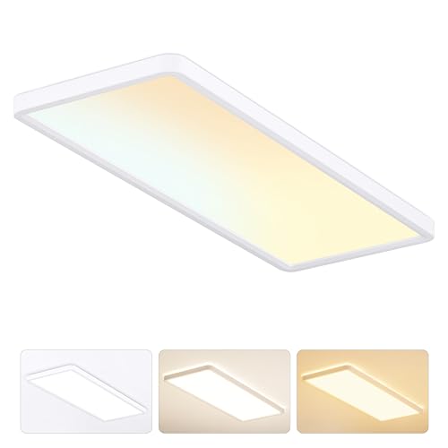 MOONSEA 23 Inch LED Flat Panel Ceiling Light Fixture 32W, 3200LM, 3000K/4000K/6500K 3CCT Selectable Toggle Switch, Rectangle Surface Mount Ceiling Lamp for Bathroom, Kitchen, Laundry, Garage, White