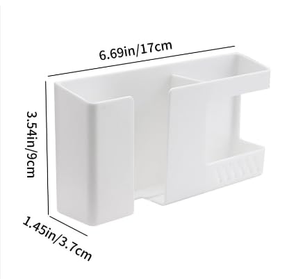 Image of karomouj Wall Mounted Mobile Charging Holder & Desktop Mobile Stand Combo Pack of 2 | ABS Phone & Remote Organizer | Self-Adhesive Wall Mount Holder with 2 Compartments | Home, Office & Bedroom