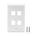 VCE 4 Port Keystone Wall Plate UL Listed (10-Pack), Single Gang Wall Plates for RJ45 Keystone Jack and Modular Inserts, White