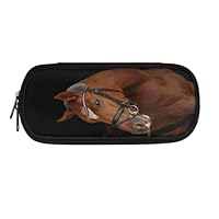 Jeiento Brown Horse Pencil Bag Big Stationery Case Large Capacity Marker Pouch Pen Box,Office College School Gift for Adults Teen Girl Boy
