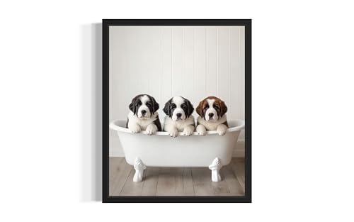 Saint Bernard in Bathtub Wall Art Print Poster, Dog Lover Puppy Nursery Bathroom Puppies Decor...