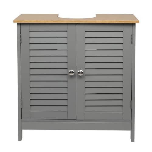 Double Shutter Door Grey Washbasin Cabinet Modern Design for Bathroom Storage and nization