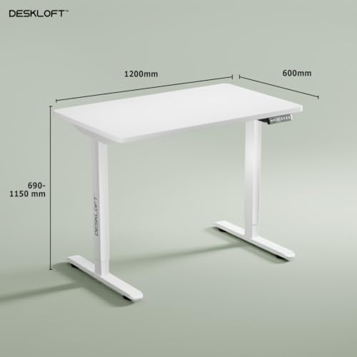 Image of Height Adjustable Electric Standing Desk | Ergonomic Sit Stand Workstation with Walnut Wood Grain Desktop | Motorized Computer Desk for Home Office (White Frame & White Top, 1200 x 600 mm)
