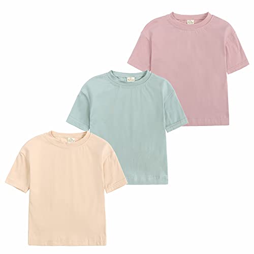 Image of Kids Tales Little Boys Girls Solid Color Short Sleeve Pullover T-Shirt | 12 Months - 4 Years, Round Neck, Solid Color, Short Sleeve, Soft Material, Casual Daily Wear, Sport Wear