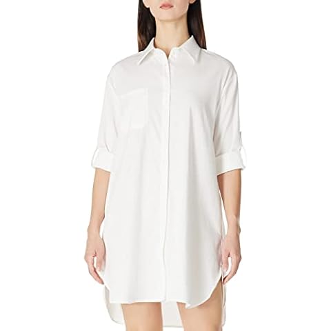 MANAIXUAN Women's Casual Cuffed Long Sleeve Button Down Shirt Dress Plus Size V Neck Tunic Blouses Beige Cover