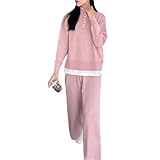 Damenhosen-Set, einreihig, Patchwork-Pullover, weites Bein, Hose, 2-teiliges Pullover-Set...