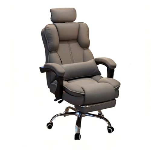 ゲーミングチェア オットマン付き 厚手クッションアームレスト 椅子 pcチェア ヘッドレスト付き 背もたれ140°調節 リクライニング げーみんくチェア デスクチェア ハイバック ヘッ PUレザー 防水・防汚・通気性 高さ調節可能 蒸れない座面 (グレー)