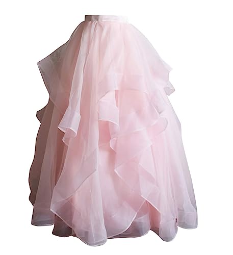 Women Long Maxi Ruffle Organza Skirt with Short Train Back Bridal Ball Flowy Overskirt
