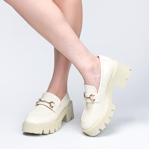 Image of Black Platform Loafers for Women - Women's Slip-On Leather Loafers, Chunky Comfort Shoes for Work & Dressy Occasions