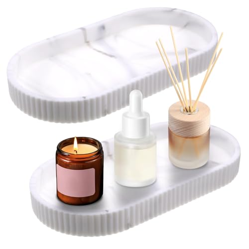 2Pcs Bathroom Vanity Tray, Food Grade Silicone Decorative Countertop Sink Storage Organizer for Cosmetics, Perfume, Candles, Home Decor - Oval, Marble Pattern, Mini Trays Decorative, 20 X 10 X 2 cm - Cosy Home Interiors 2Pcs Bathroom Vanity Tray, Food Grade Silicone Decorative Countertop Sink Storage Organizer for Cosmetics, Perfume, Candles, Home Decor - Oval, Marble Pattern, Mini Trays Decorative, 20 X 10 X 2 cm