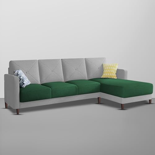 Image of Baloney RHS 6 Seater L Shape Sofa Set for Living Room (Green Grey Fabric) Premium Fabric Sofa