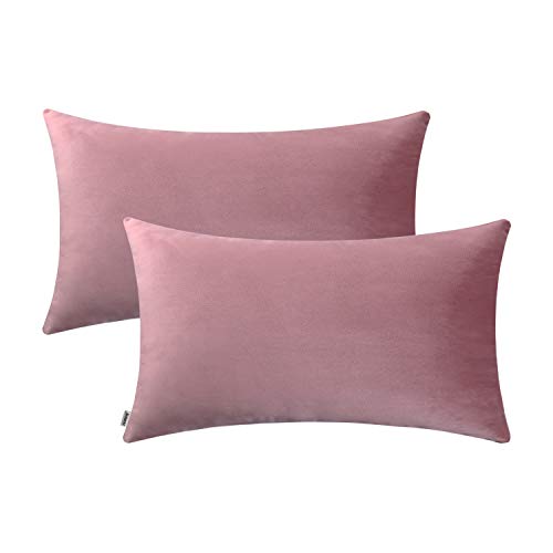 Jeneoo Set of 2 Comfy Soft Thick Velvet Lumbar Throw Pillow Covers for Sofa Couch, Decorative Solid Rectangle Cushion Cases for Bedroom Car (12 x 20 Inches, Dusty Rose)