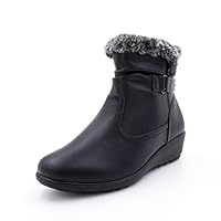 Cushion Walk EEE Extra-Wide Fit Faux Leather & Faux Fur Trimmed Zip Ruched Ankle Boots with Studs (7 UK, Black)
