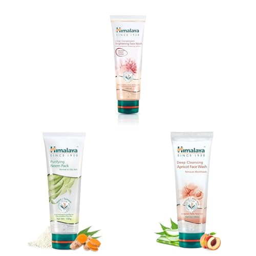Himalaya Clear Complexion Whitening Face Wash & Himalaya Purifying Neem Pack, 100g & Himalaya Herbal Deep Cleansing Apricot Face Wash, 100ml