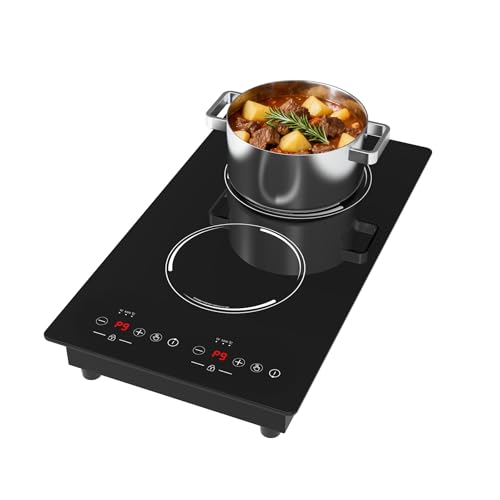 Nafewin Double Induction Cooktop, Portable Induction Stove Hot Plate with 9-Level Touch Control, Safety Lock, Auto Shutoff Timer Setting, Overheating Protection for Apartments, RVs, Camping