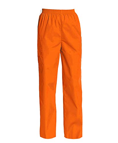 Women's Scrub Pants Full Elastic Waist Cargo Scrubs Pant Orange
