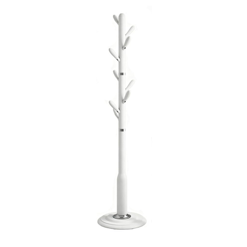 HRGKLMN Freestanding Coat Stand Modern, Coat Rack Metal with Round Hooks, Versatile Wardrobe for Entrance, Living Room And Office, Stable Coat Stand for Jackets, Hats, Bags, Scarves,White