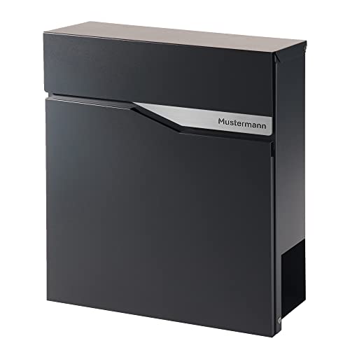 Forgard Briefkasten Anthrazit mit Zeitungsfach (RAL 7016), personalisiert, Postkasten Modern aus Zinkstahl mit Familienname inkl. Montageset, TRELLEBORG