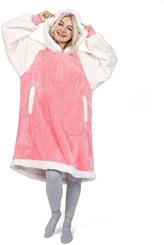 Winthome Oversized Sherpa Blanket Hoodie, Warm and Cozy Wearable Hooded Sweatshirt Blanket with Zip-up Hoodie for Adult Men Women Teens