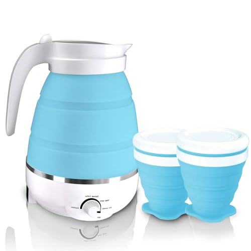 Tetera Eléctrica Plegable 600ml con 2 Vasos Plegables Azul