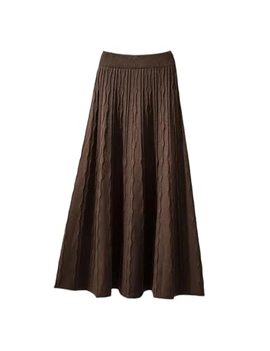 Solid Color Mid-Length Skirt Women High Waist Knitted A-Line Swing
