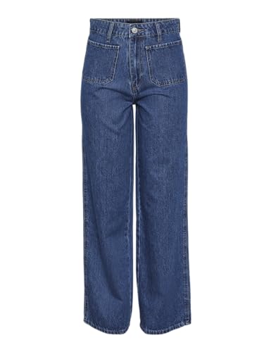 PCSKY HW Pocket Wide Jeans, Medio De Mezclilla Azul, S