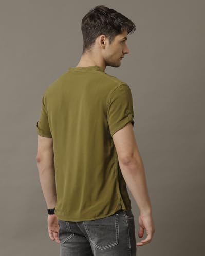 Image of Identiti MenSlim Fit Half Sleeve Solid Smart V Placket Casual Shirts