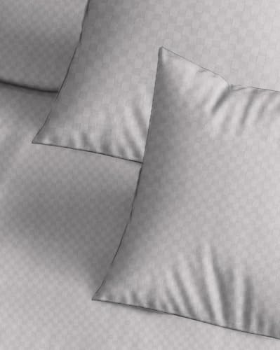 Image of Trance Home Linen 300TC 100% Cotton Jacquard Checks Pillow Covers | Set of 2 Pillow Cases |Standard Size (18 x 28 inch, Silver Grey)