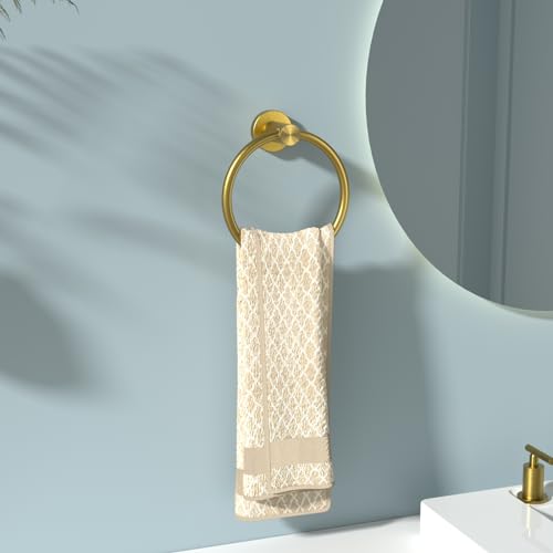 Image of FORIOUS Towel Ring, SUS304 Stainless Steel Modern Hand Towel Holder Rack Hanger Round for Bathroom Wall Mounted, Ideal for Bath, Kitchen, RV, Dark Gold