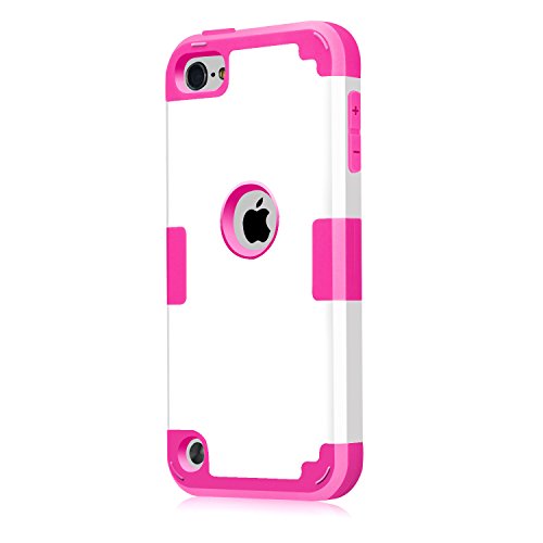 Case For Ipod Touch 5 Case For Ipod Touch 6 Case, 3 In 1 Hard Pc Case + Silicone Shockproof Heavy Duty High Impact Armor Hard Case Cover For Apple Ipod Touch 5 6Th Generation (White+Hot Pink) #TOP1