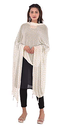 Image of YOUTHQUAKE Soft Chiffon Dupatta with Golden Foil Print & Tassels for Women & Girls