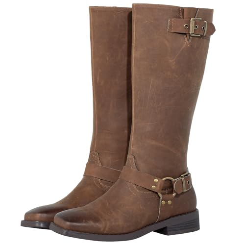 Image of SheSole Wide Calf Knee High Boots for Women (Fits 14 inch-18 inch Calves) - Low Heel & Adjustable Buckle | Roomy Square Toe | Full Side Zipper | Straight-Leg for Style & Comfort