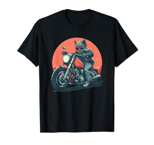 Rocker Cat en motocicleta para amantes de las motocicletas y gatos Camiseta