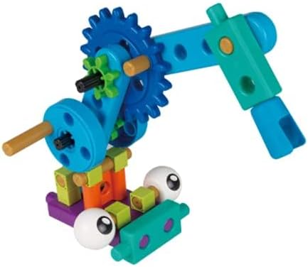 Assembled Gigo robot model with a movable arm and gear mechanism