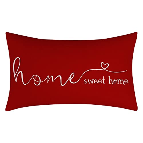 MFGNEH Home Sweet Home Quotes Farmhouse Pillow Covers, 12x20 Inch, Decorative Throw Pillow Case, Housewarming Gift, Red