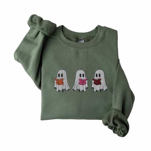 Embroidered Ghost Sweatshirt, Fall Sweatshirt for Women, Halloween Crewneck, Ghost Shirt, Spooky Season