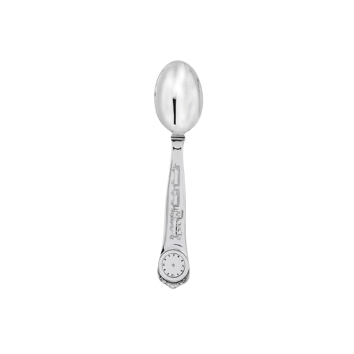 Cuchara Zaramella Línea Niños, Plata 800/000, Decoración Tren y Reloj, para Grabar