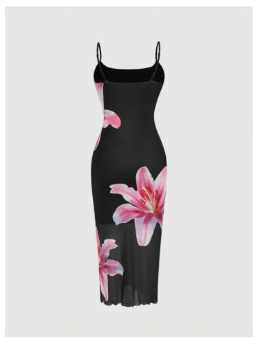 Image of Verdusa Women's Floral Print Layered Cami Dress High Rise Backless Sleeveless Long Dress