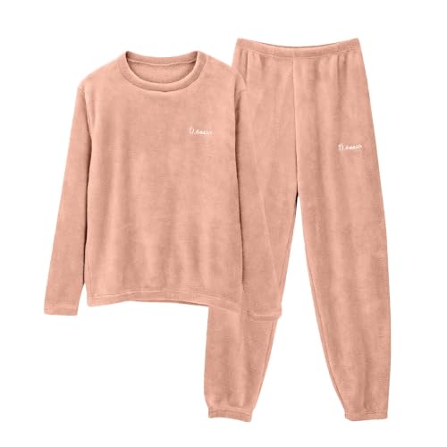 Pajamas for Women Set 2 Piece Cozy Flannel Pajama Soft Cute Lounge Sets Light Pink 2XL - image 4