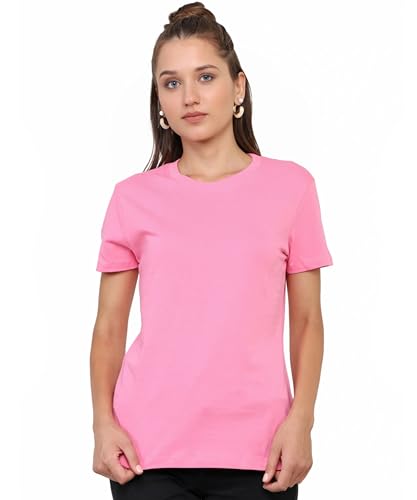 Image of Round Neck T-Shirt Top for Women | Combed Bio-Washed Ring Spun Cotton | Plain | Short Sleeves