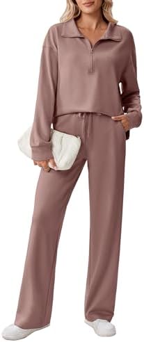 PINSPARK 2 Piece Sets for Women 1/2 Zip Sweatsuit Loose Fit Sweatshirt Straight Leg Pants 2025 Matching Outfit Fall Tracksuit