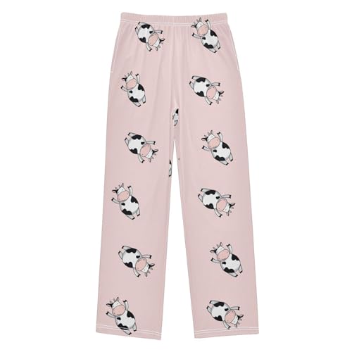 Cute Cow on Pink Boys Pants Boys Athletic Pants Long Pant for Boywith Pockets Wide-Leg Size 6-14Y - Main Image
