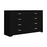 8 Drawer Wood Lateral Dresser, Big Wide Chest of Drawers Storage Organizer with Metal Gold Handles Home Bedroom (Black)