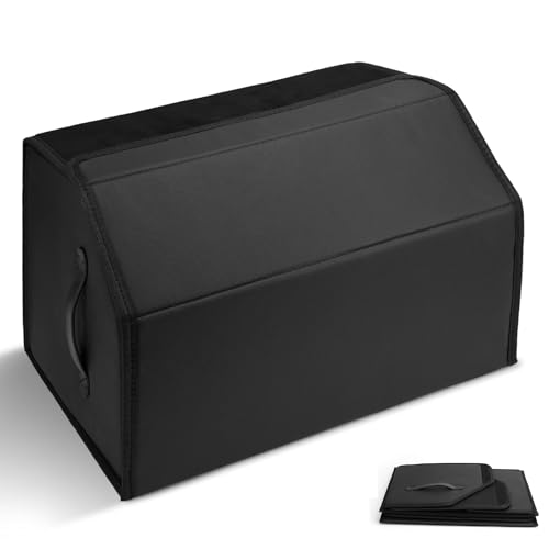 FAELNK Organizador Maletero Coche Caja de almacenamiento para automóvil Organizador de Maletero de Coche Impermeable Plegable de Cuero para Camping con Compartimentos 45 x 30 x 28 cm (Negro)