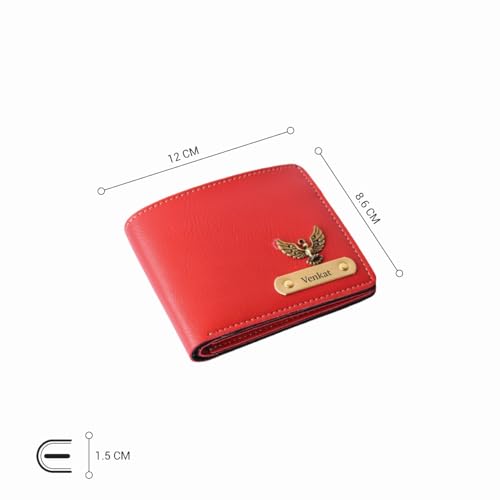 Image of Personalized Men's Wallet with Name & Favorite Charm | Classic Leather Wallet | Best Gift for Brother, Husband, Boyfriend, Father (RED)