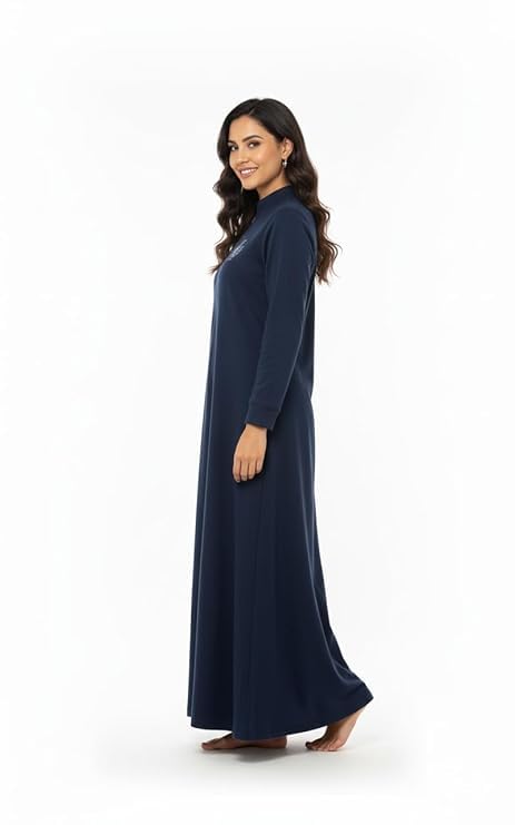 Image of Winter Wear Woolen Nighty Dress Blue Polar Nighty Women Gown Dress Maxi Full-Length Maxi Nighty Free Size Side Pocket