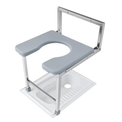 Image of Foldable Wall Mounted Commode Chair for Elderly & Disabled | Stainless Steel Bathroom Stool for Indian Toilet | Wall Mounted Shower Chair | Folding Bathroom Seat