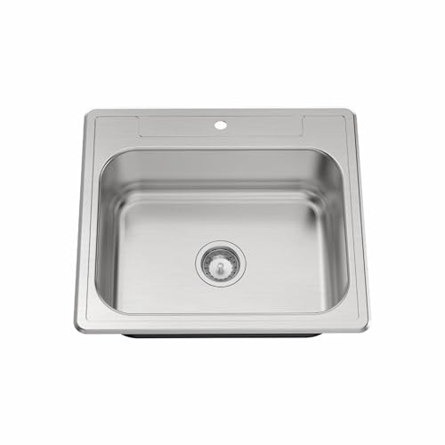 Zuhnë Fortuna 25 Drop In Utility Laundry Kitchen Sink, Single Bowl 25 x 22 x 8 in, T304 18/10 Stainless Steel, Brushed Finish, 20 Gauge, Single Hole Deck, Sound Dampening Pads, Fast Drain Base
