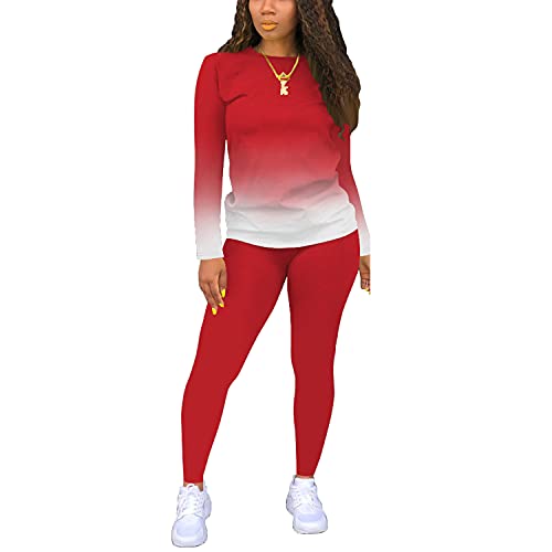 Nimsruc Two Piece Outfits For Women Sweatsuits Sets Casual Jogging Suit Matching Athletic Clothing Fashion Tracksuit Gradient Red M #TOP2