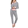 Aseniza Pyjama Femme Hiver Coton Ensembles de Pyjama Femmes Chauds Manches Longues Vêtements de Nuit Couleurs Contrastées Ensemble Pyjamas Tenue de Nuit Vêtements de Détente Loungewear Gris L